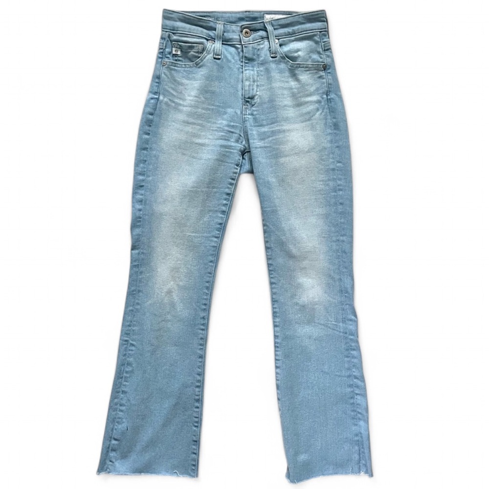 AG Adriano Goldschmied Farrah High Waist Cropped Bootcut Frayed Jeans in Coastal